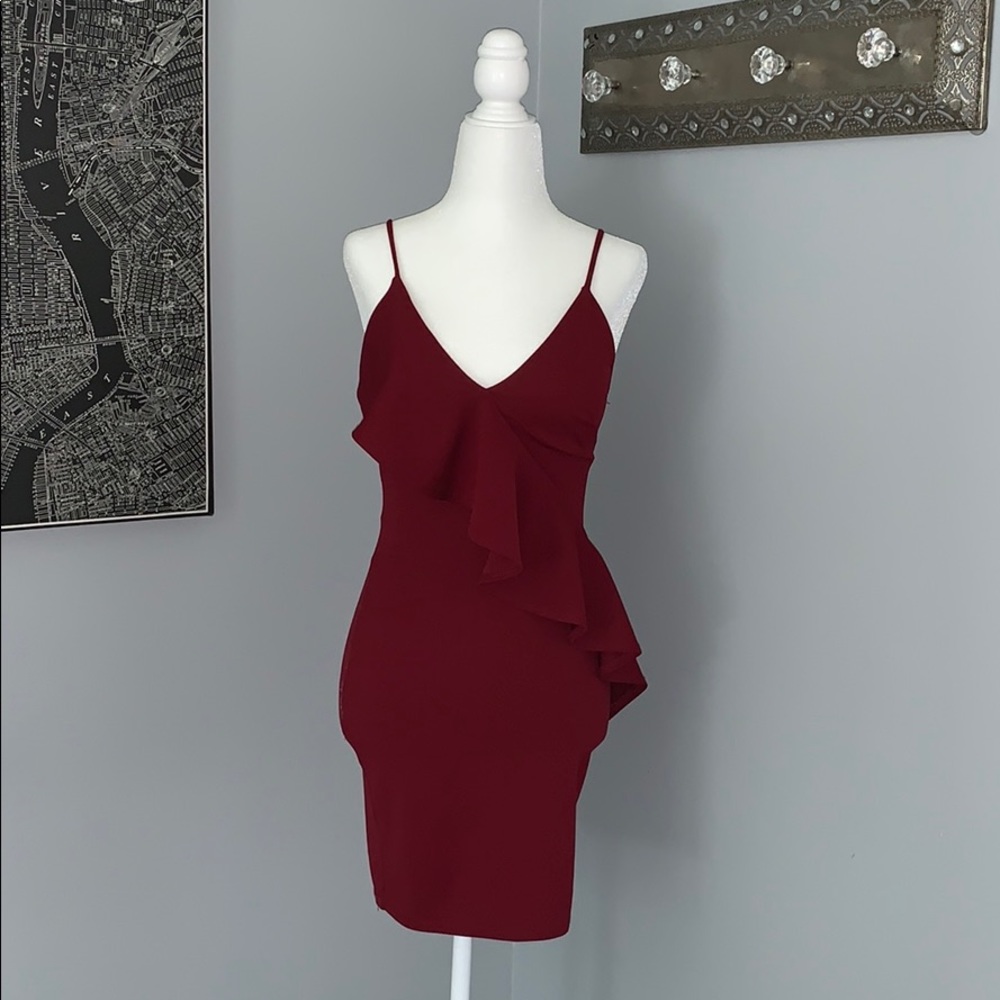 Live Tree Burgundy Ruffled Mini Dress - Picture 2 of 5